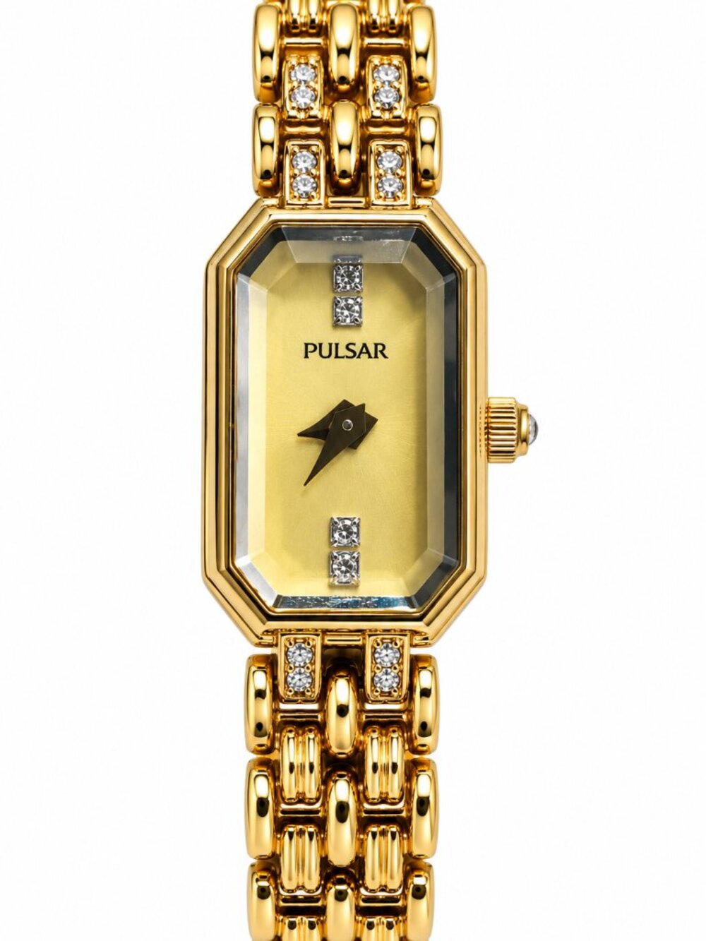 Vintage Pulsar Ladies Gold-Tone Crystal Accent Dress Watch – V220-X029 – Japan